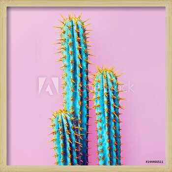 Pôster emoldurado Set Neon Cactus. Minimal creative stillife