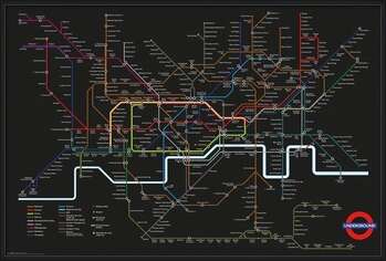 Pôster emoldurado Transport For London - Black Map + UHB