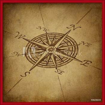 Pôster emoldurado Compass rose in perspective with grunge texture