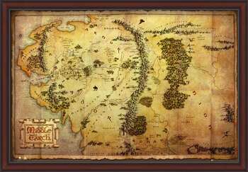 Pôster emoldurado The Hobbit - Middle Earth Map